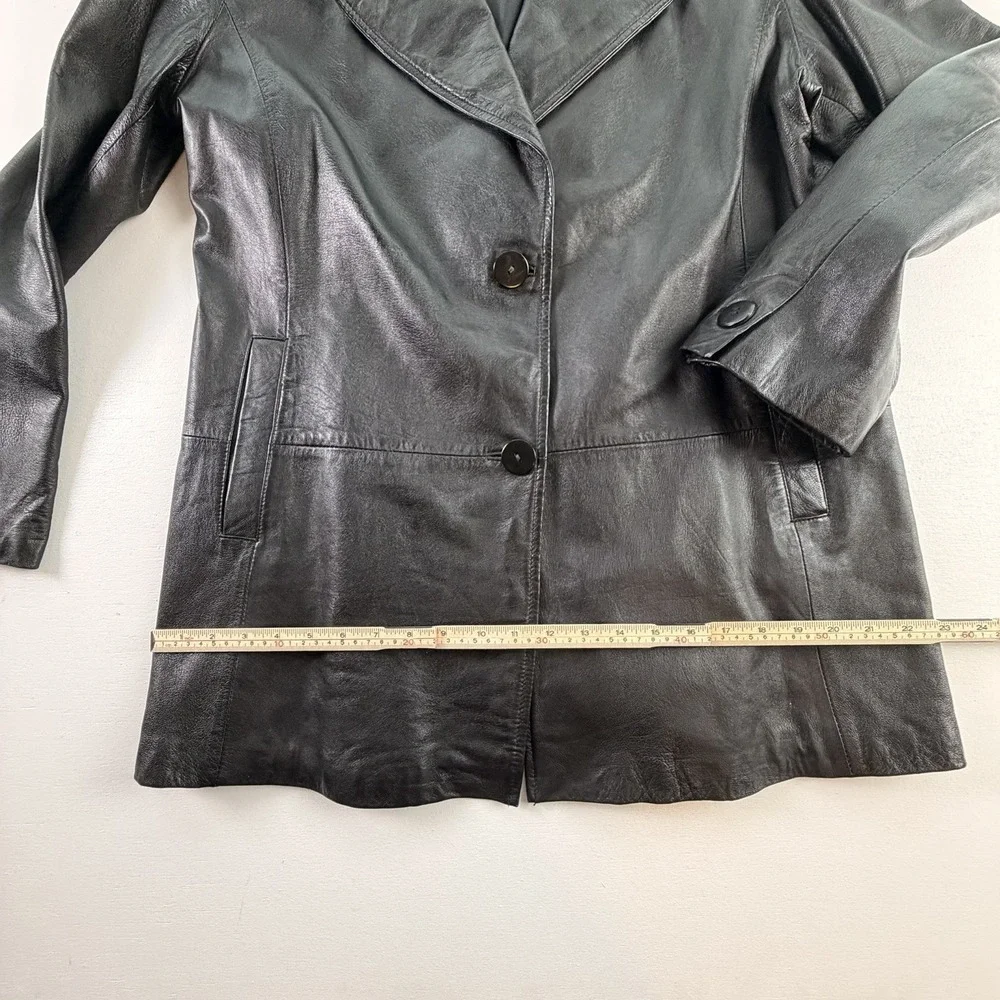 Vintage H&H Leather Black Blazer‎ Mens 42 Genuine Leather 90s Sport Coa